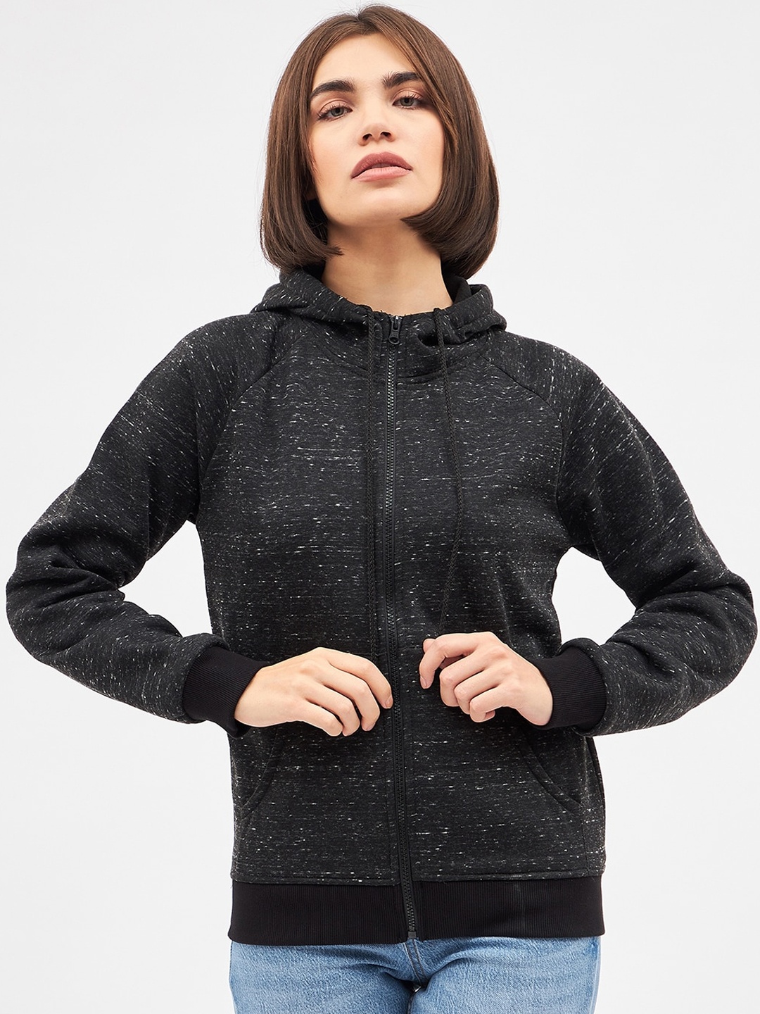 

Kibo Women Black Fleece Bomber Jacket