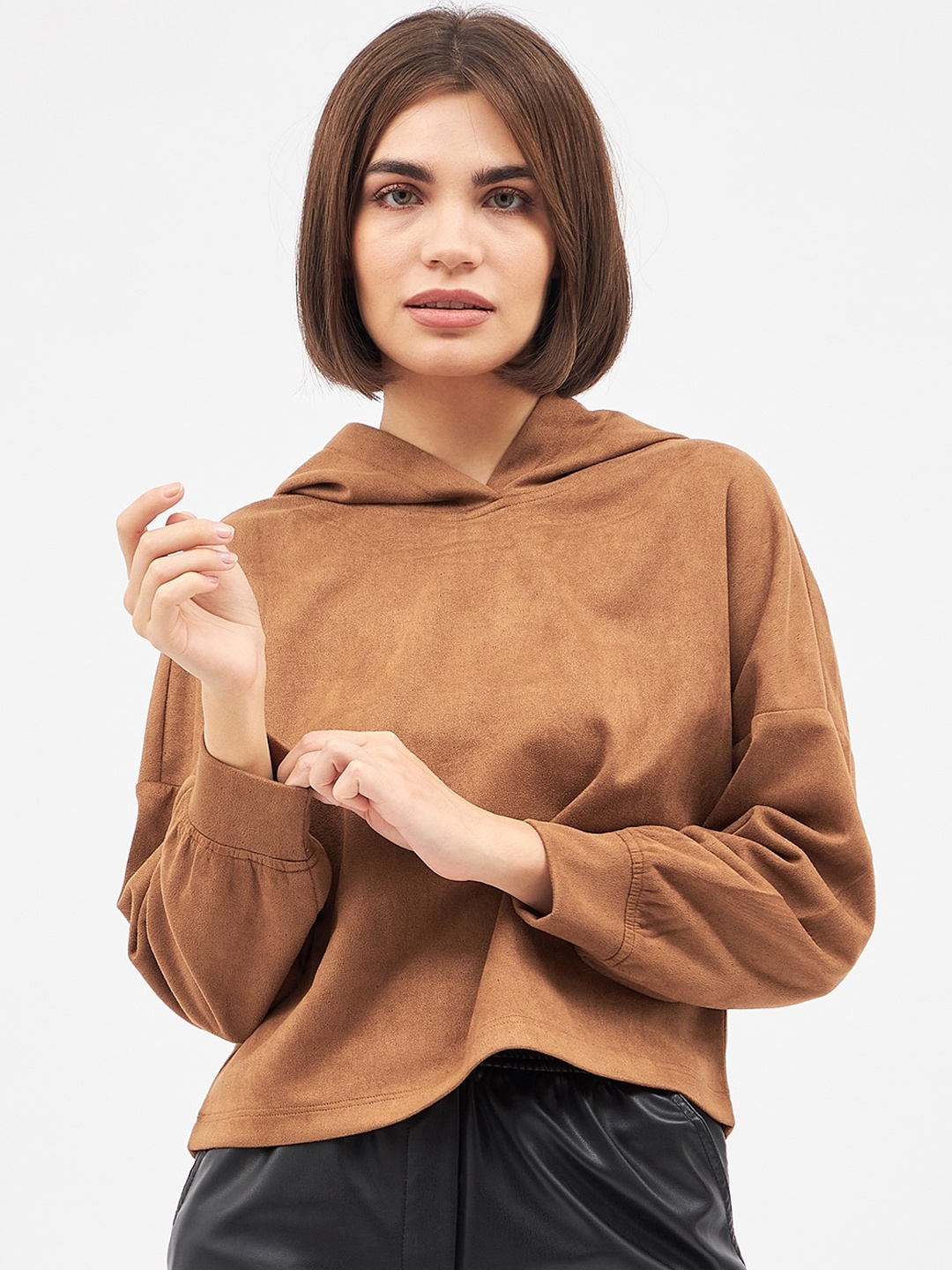 

Kibo Women Suede Hooded Sweatshirt, Tan