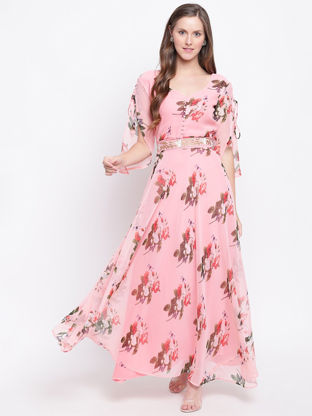 PRENEA Floral Georgette Maxi Dress, Pink