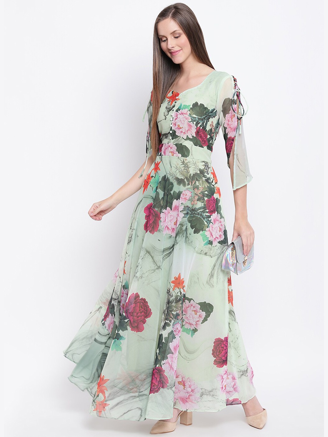 

PRENEA Floral Georgette Maxi Dress, Green