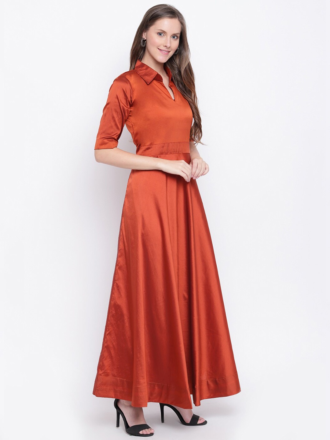 

PRENEA Women Satin Maxi Dress, Brown