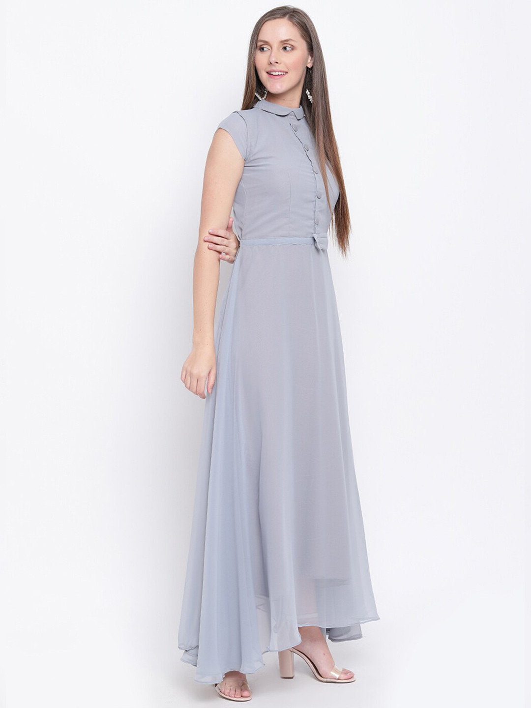 

PRENEA Women Georgette Maxi Dress, Grey