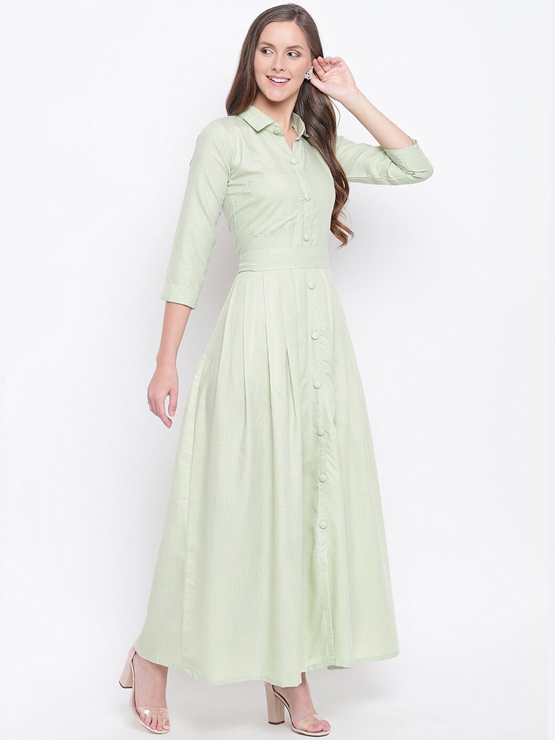 

PRENEA Women Linen Maxi Dress, Lime green