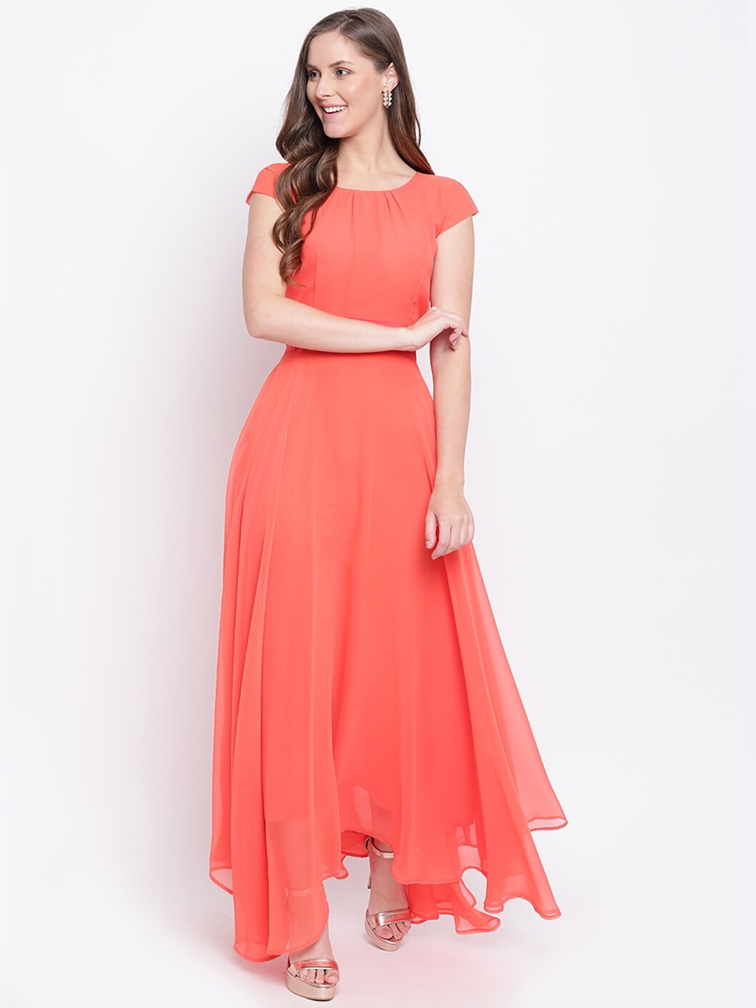 

PRENEA Women Georgette Maxi Dress, Orange
