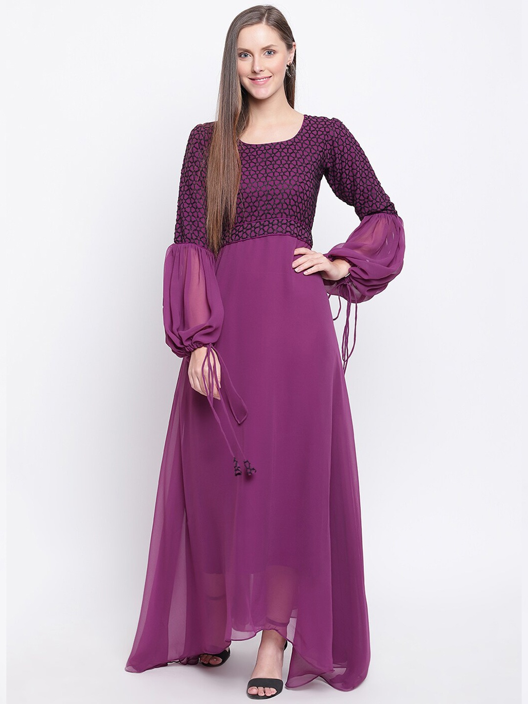 

PRENEA Women Embellished Georgette Maxi Dress, Purple