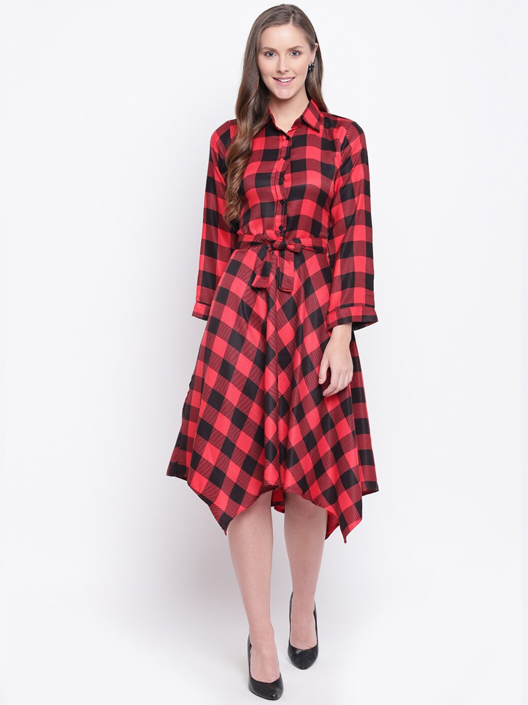 

PRENEA Women Checked Midi Dress, Red