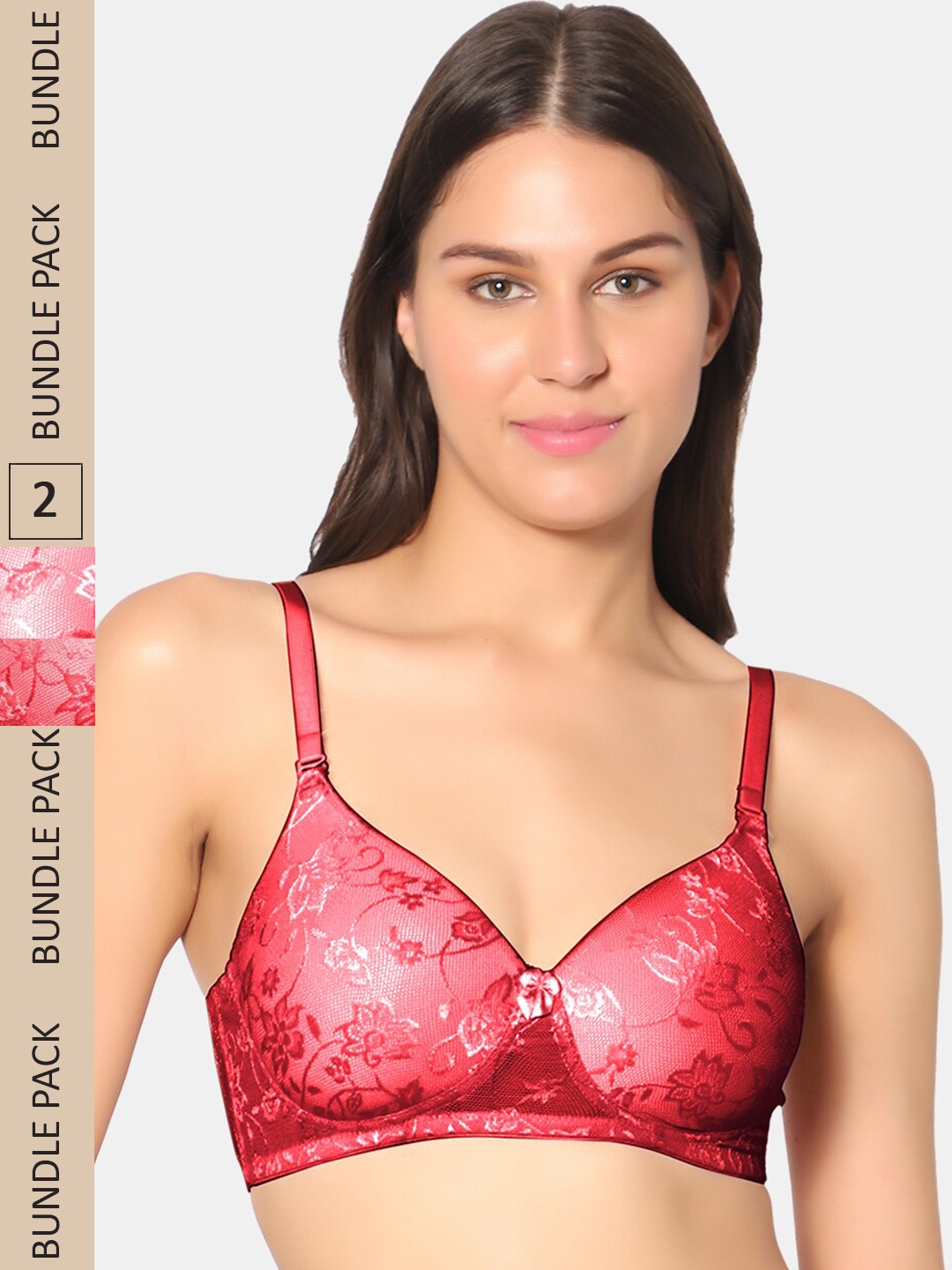 

Sonari Pack of 2 Non-Wired All Day Comfort Lightly Padded Bra, Red