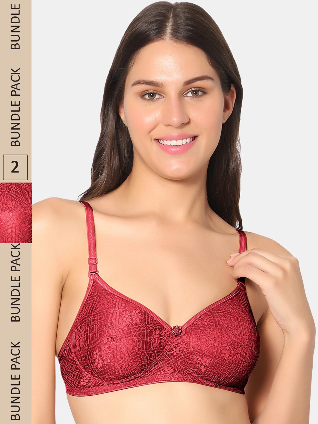 

Sonari Pack of 2 Non-Wired All Day Comfort Lightly Padded Bra, Red