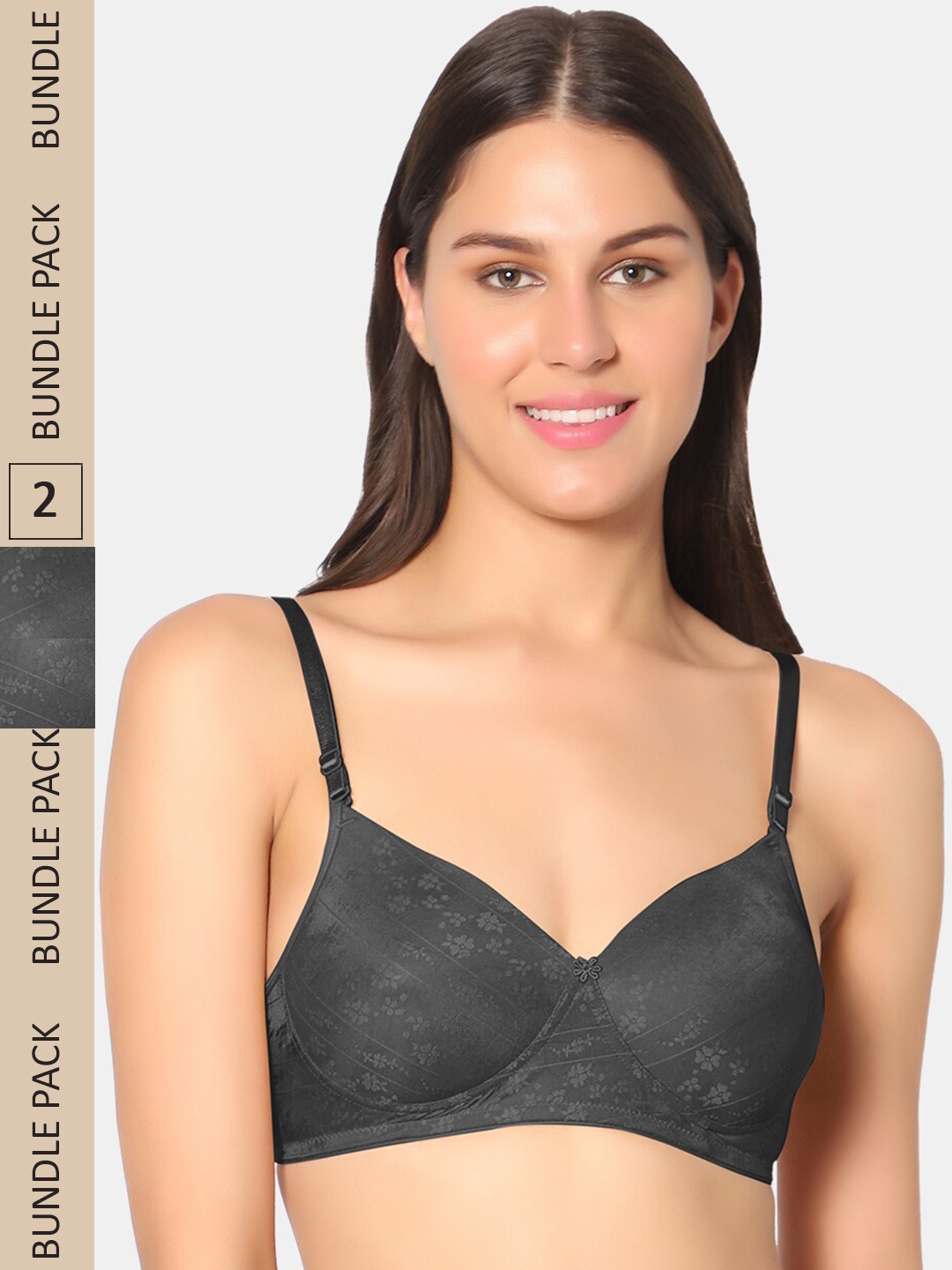 

Sonari Pack Of 2 Self Design Lightly Padded Non-Wired Bra, Charcoal