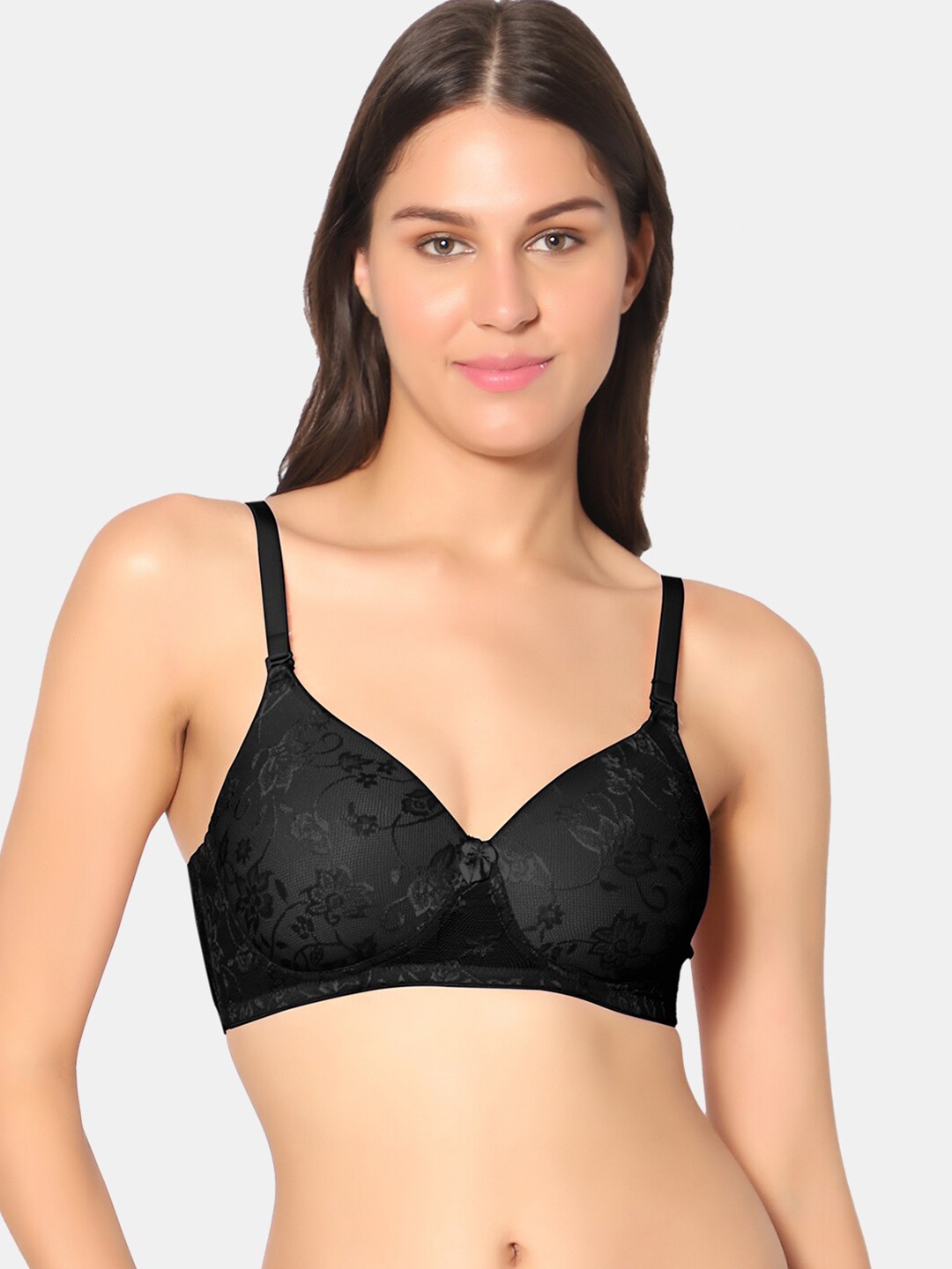 

Sonari Self Design Nylon Lightly Padded Non-Wired Bra, Black