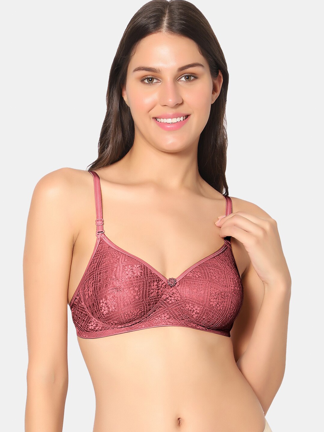 

Sonari Self Design Lightly Padded Non-Wired Bra, Rose