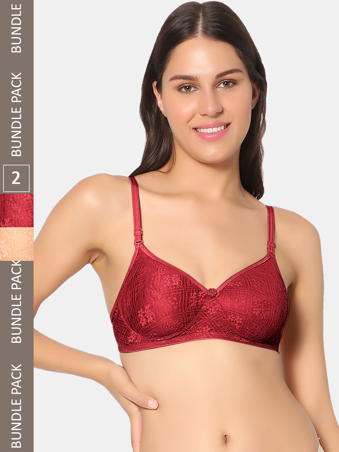 

Sonari Pack Of 2 Floral Lightly Padded Bra, Red