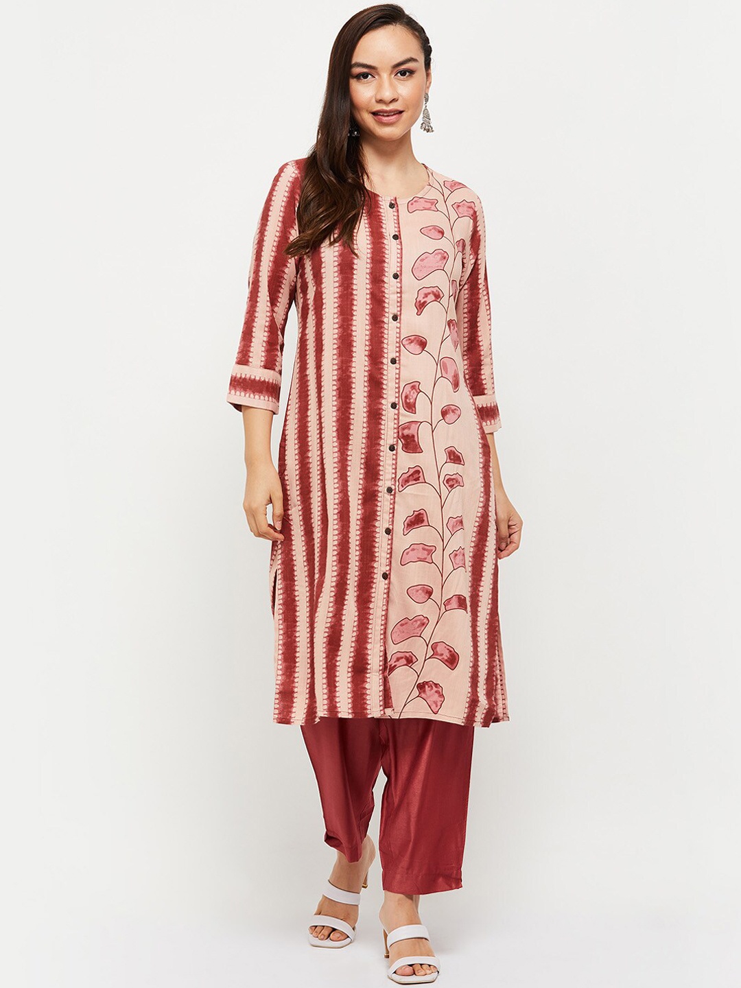 

max Floral Printed Round Neck Kurta, Pink