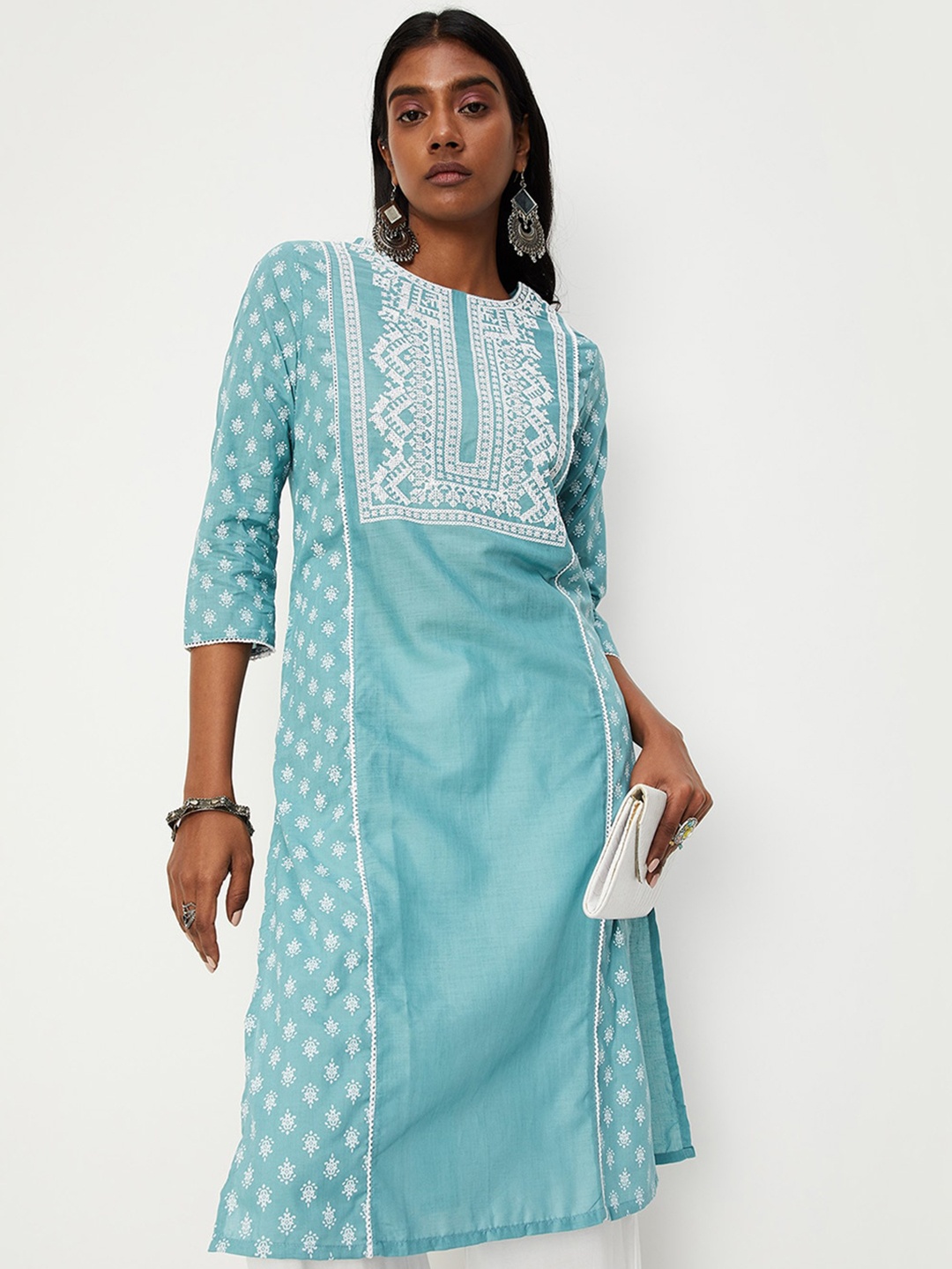 

max Women Ethnic Motifs Thread Work Kurta, Blue