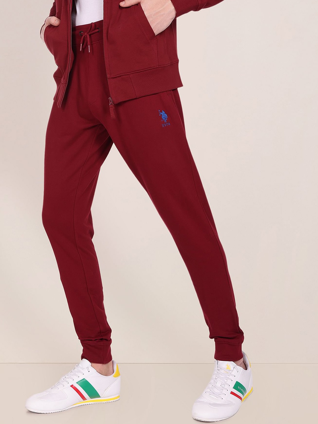 

U.S. Polo Assn. Men Straight-Fit Pure Cotton Joggers, Red