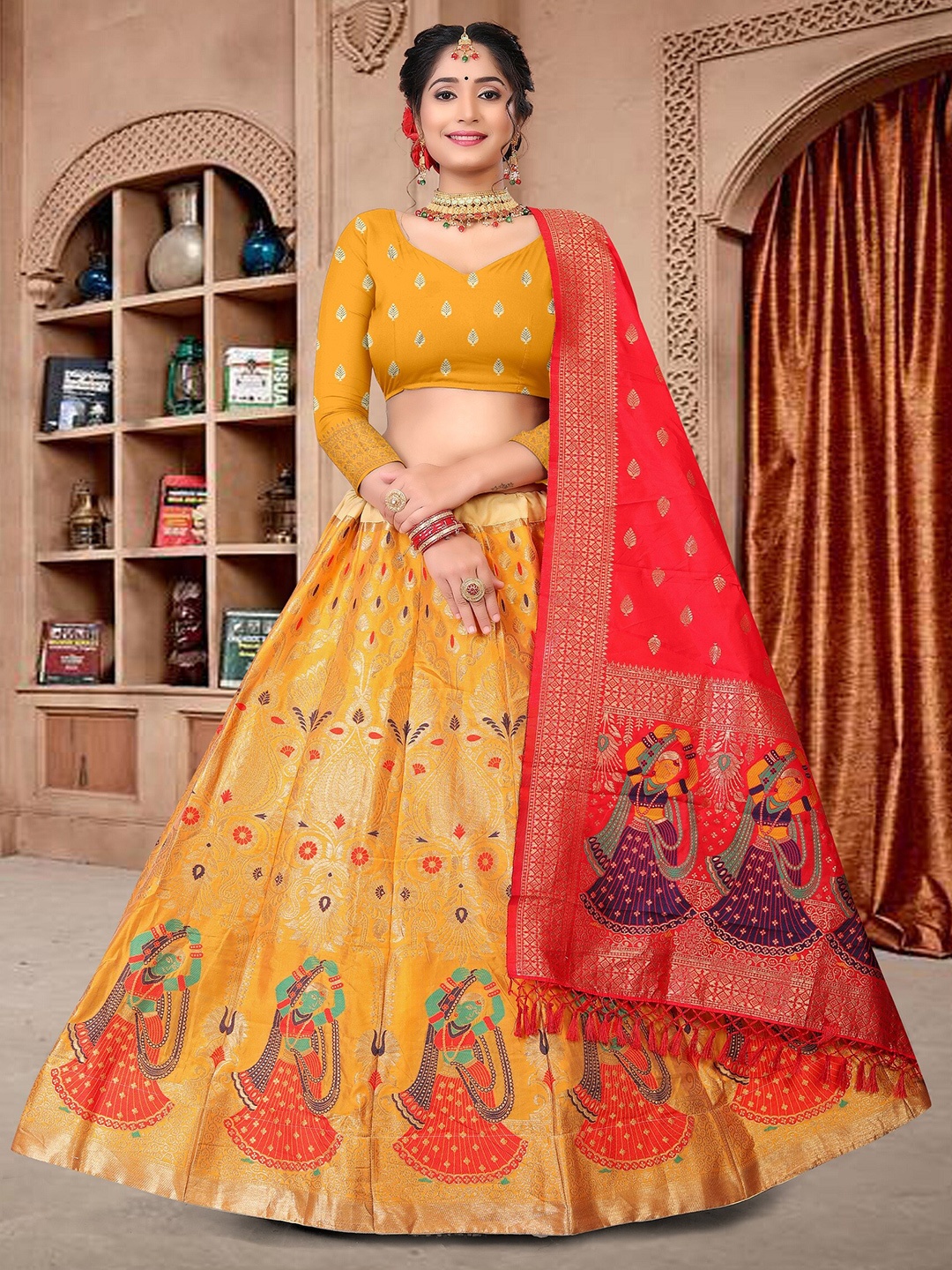 

Atsevam Semi-Stitched Lehenga & Unstitched Blouse With Dupatta, Yellow