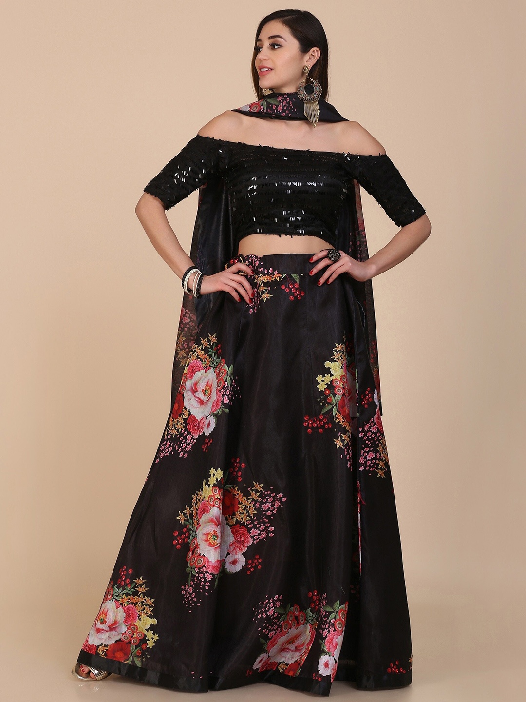 

Atsevam Embellished Sequinned Semi-Stitched Lehenga & Unstitched Blouse With Dupatta, Black