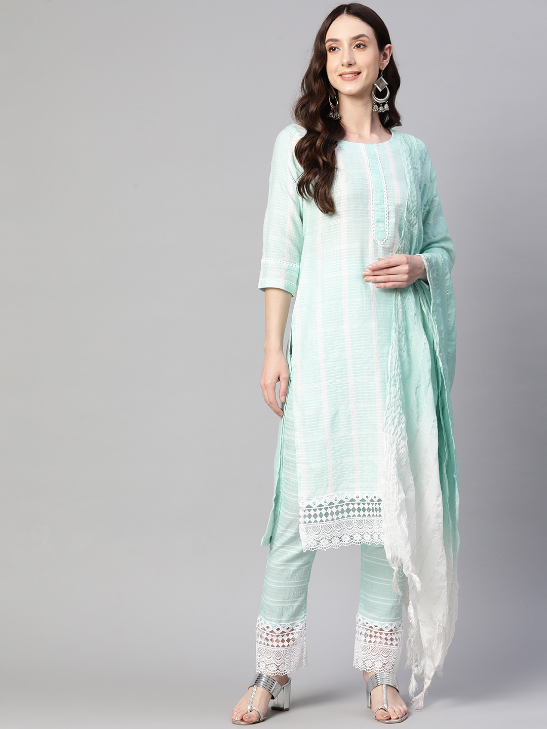 

SERONA FABRICS Women Self Design Kurta With Trousers & With Dupatta, Blue