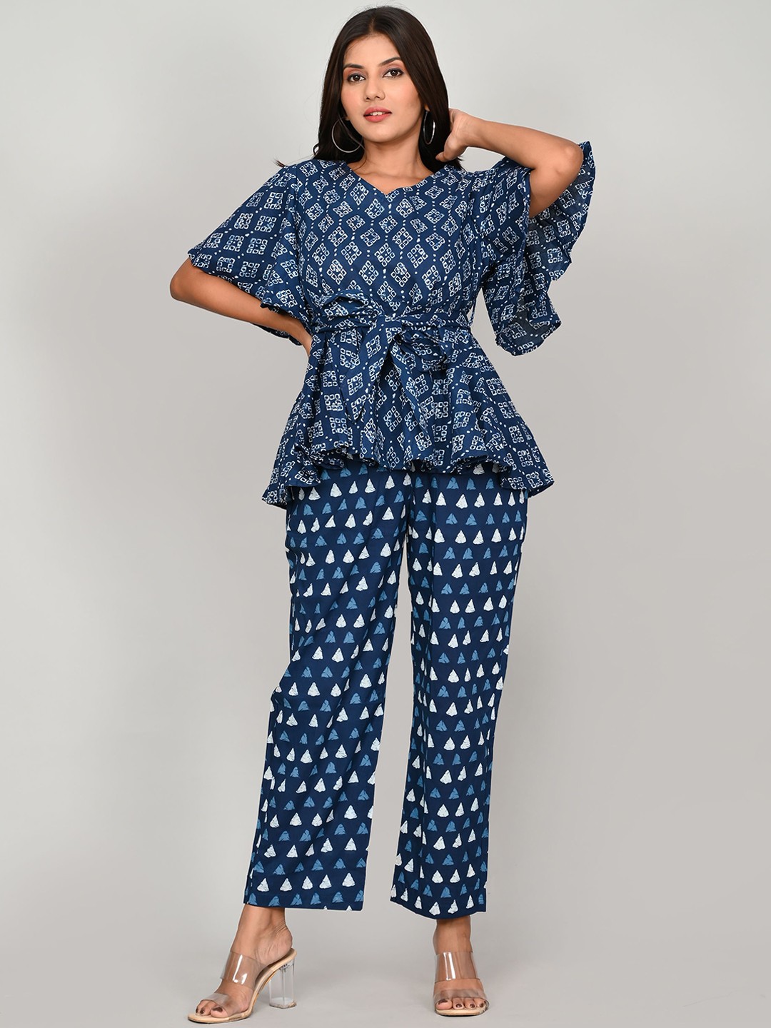 

Kesarya Women Printed Pure Cotton Tunic with Trousers, Blue
