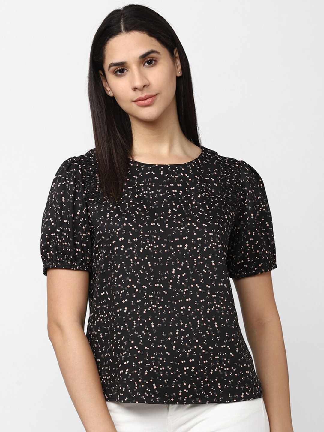 

Van Heusen Woman Cotton Geometric Print Formal Top, Black
