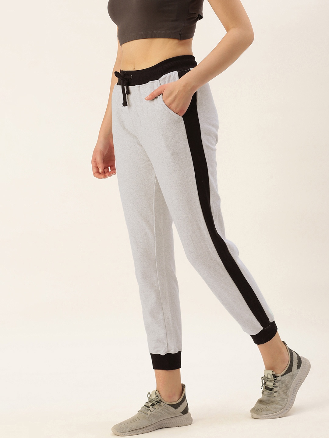 

ARISE Women White & Black Striped Cropped Track Pants