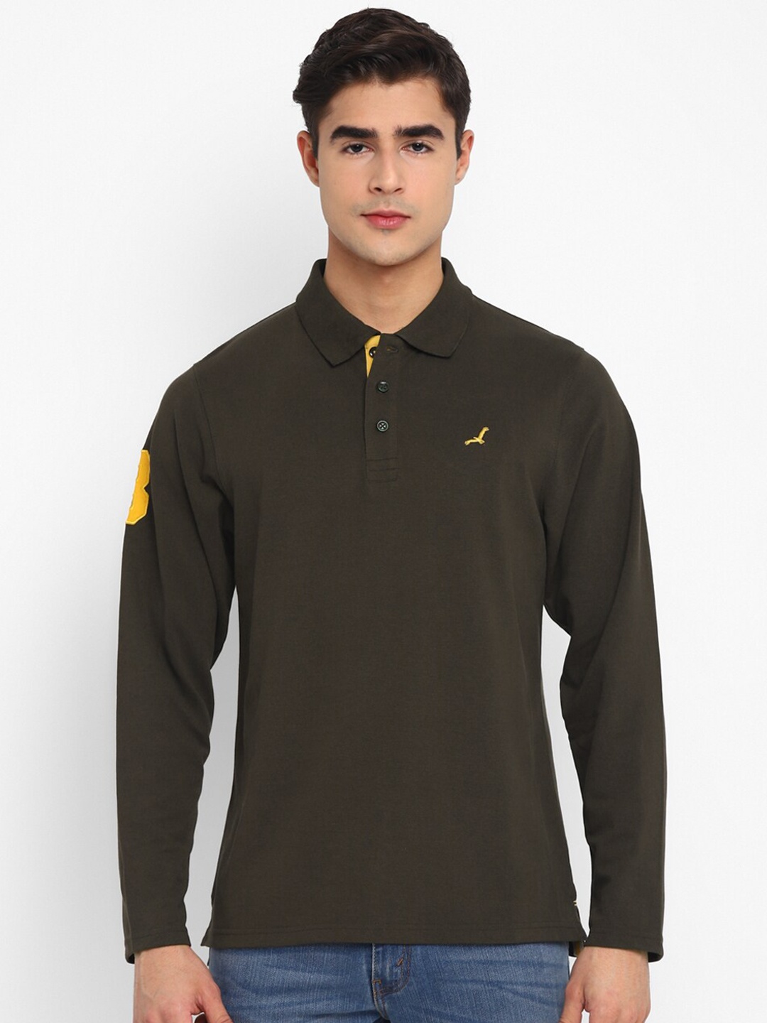 

American Crew Men Polo Collar Cotton T-shirt, Olive