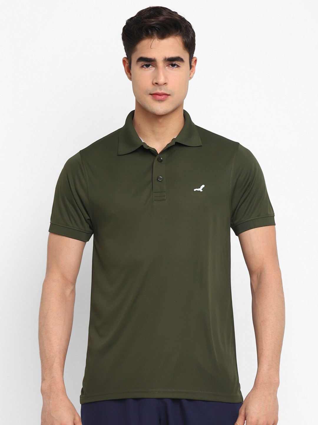 

American Crew Men Polo Collar T-shirt, Olive