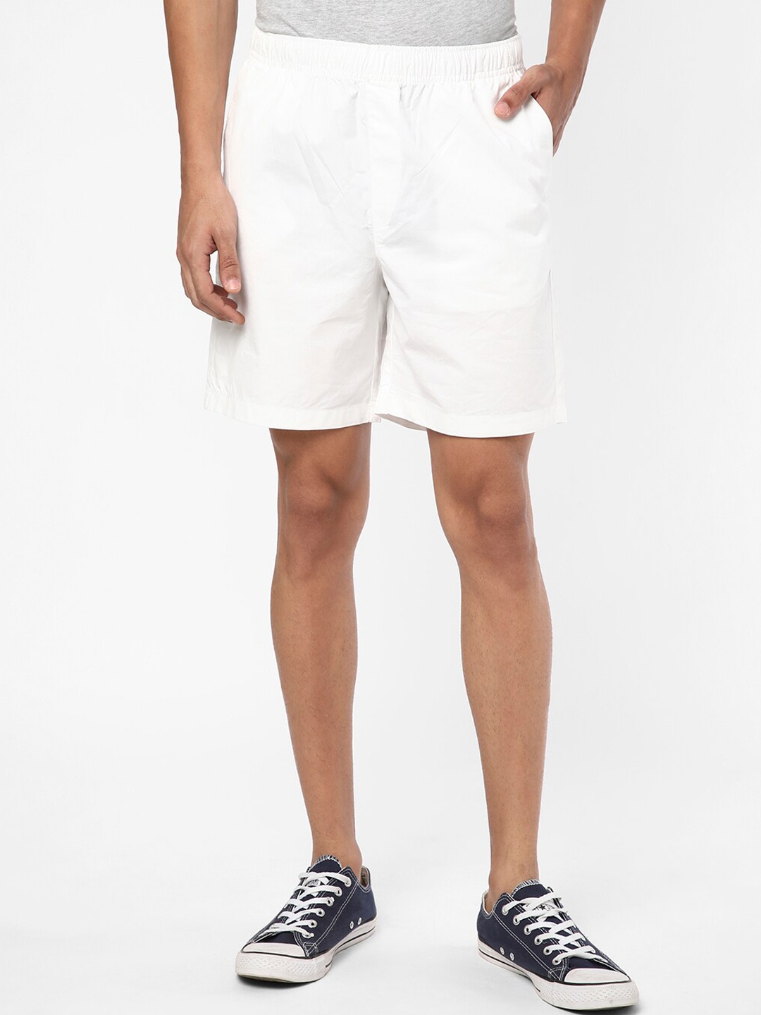 

R&B Men Cotton Shorts, White