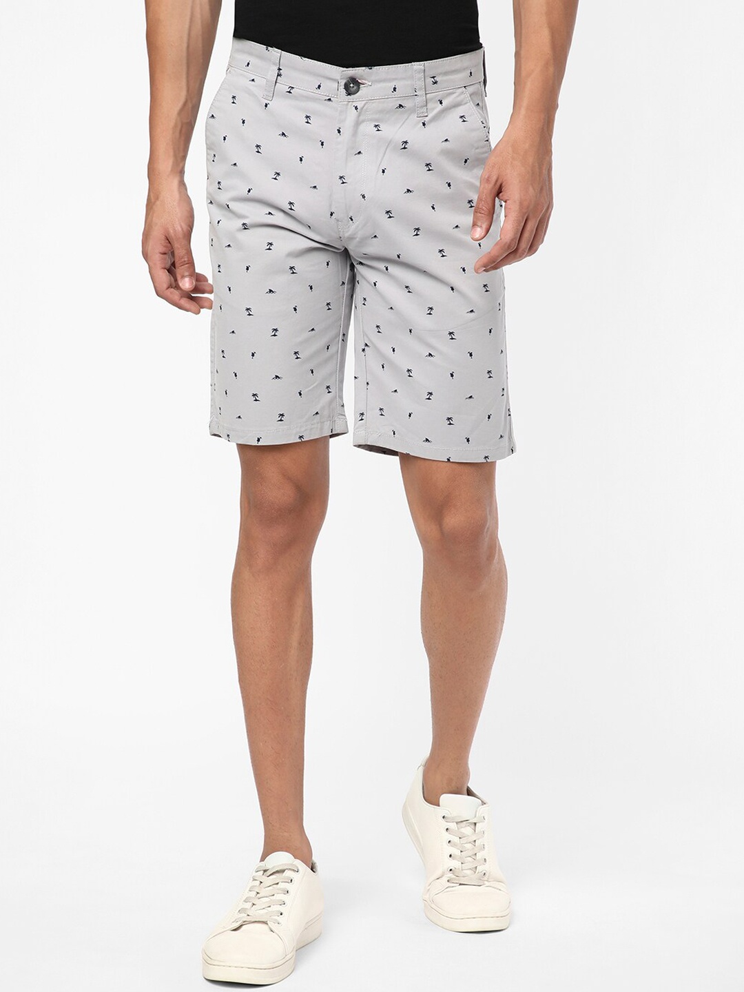 

R&B Men Conversational Printed Cotton Shorts, Grey