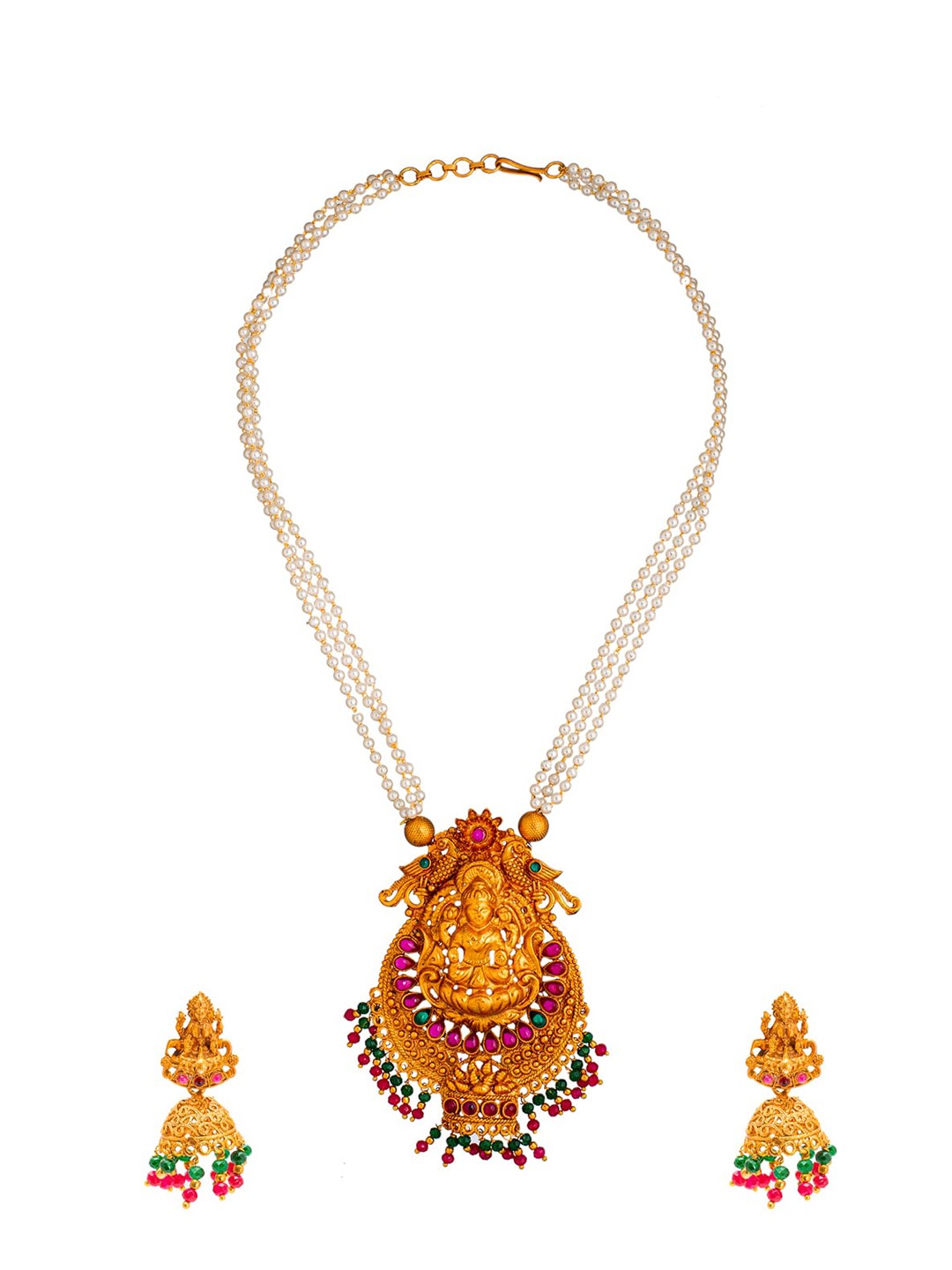 

Shining Jewel - By Shivansh Gold-Plated Pearl Beaded & Stone-Studded Jewellery Set