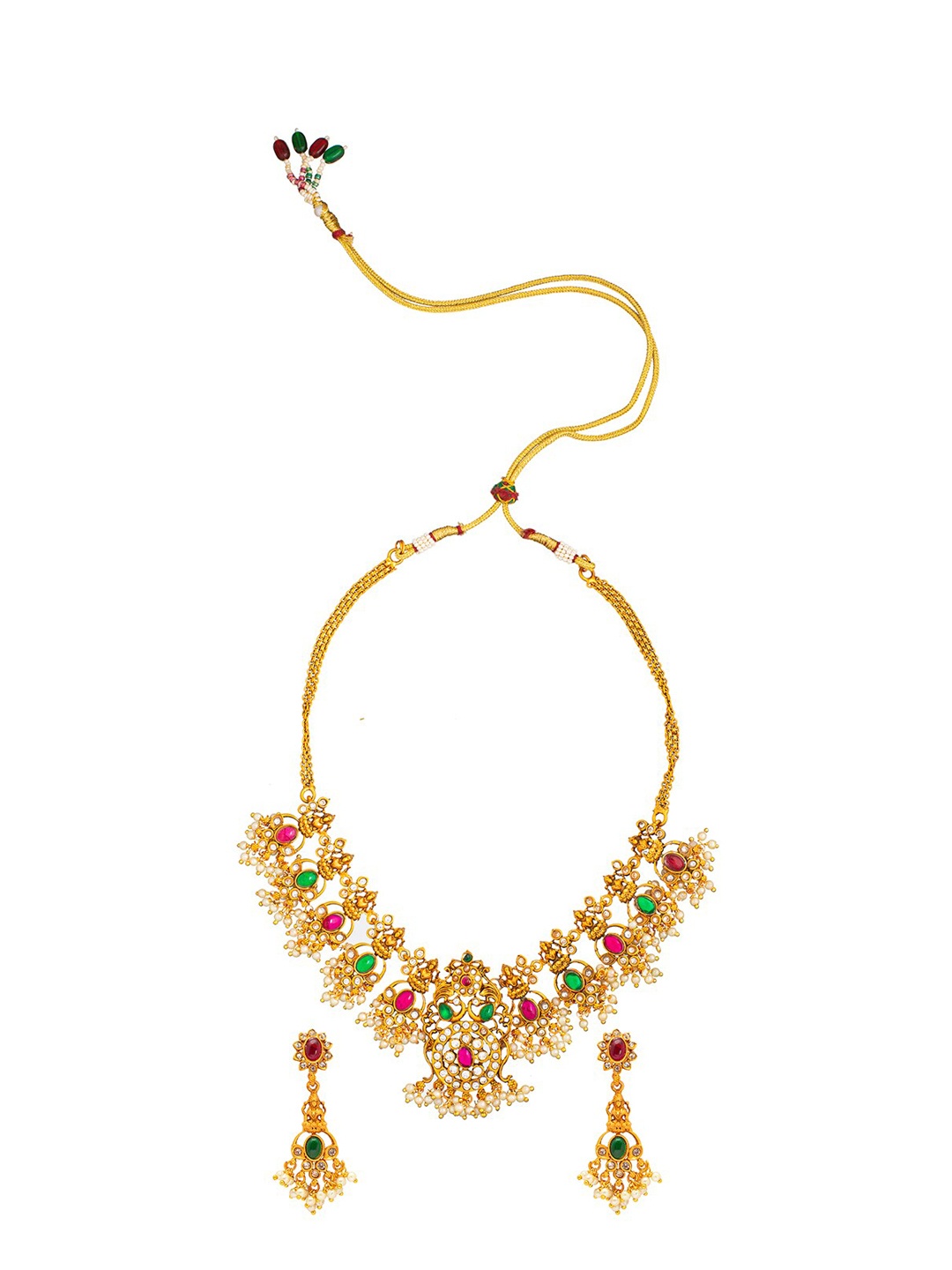 

Shining Jewel - By Shivansh Gold-Plated CZ-Studded Temple Jewellery Set