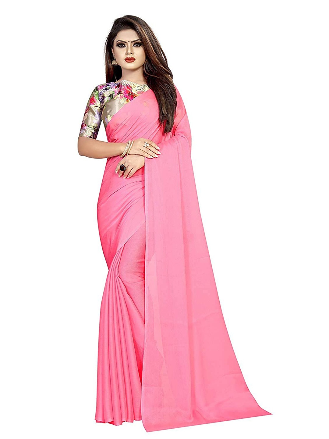 

Vrundavan ethics Pure Chiffon Leheriya Saree, Pink