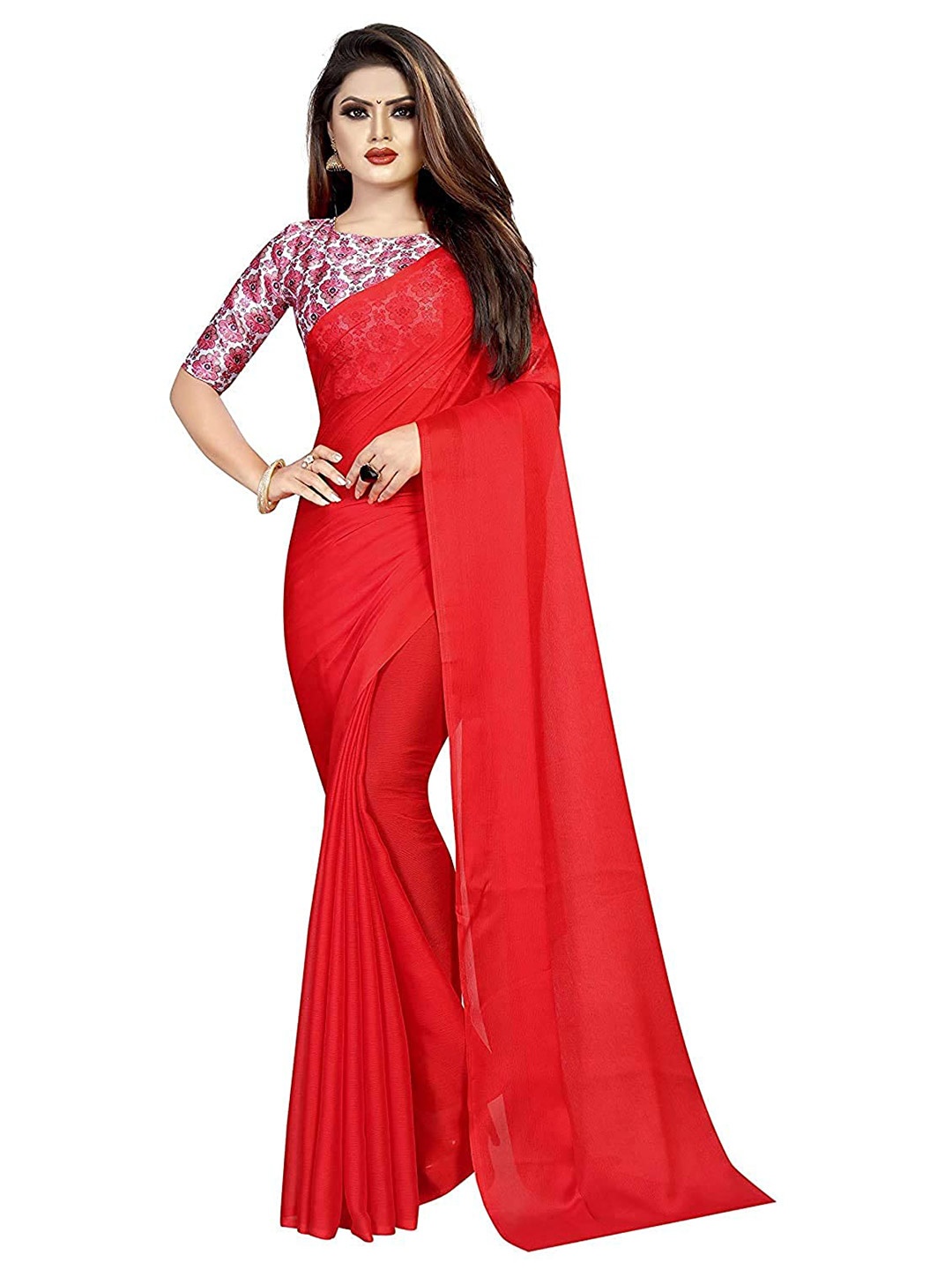 

Vrundavan ethics Pure Chiffon Leheriya Saree, Red