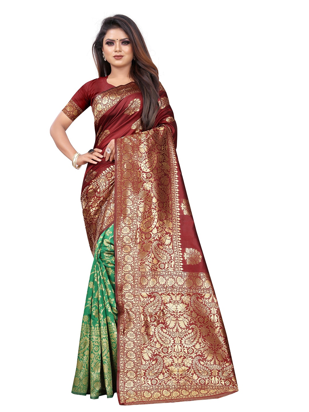 

Vrundavan ethics Woven Design Zari Art Silk Paithani Saree, Maroon