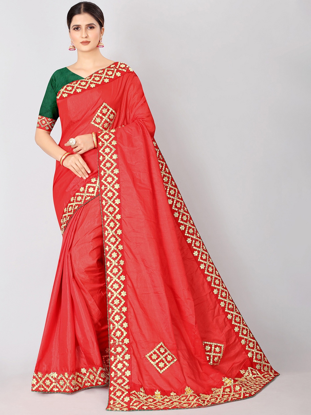 

Vrundavan ethics Embroidered Art Silk Saree, Red