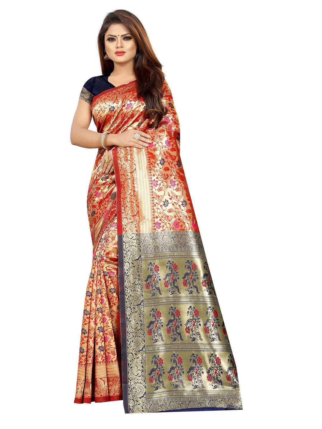 

Vrundavan ethics Woven Design Zari Art Silk Kanjeevaram Saree, Red