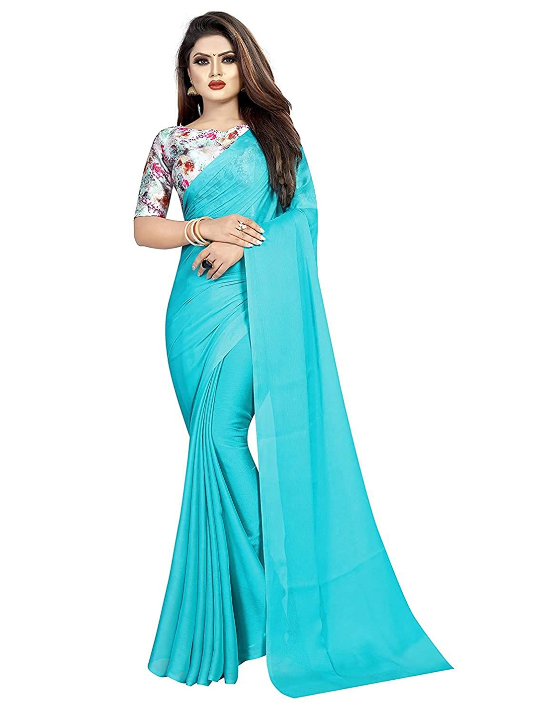 

Vrundavan ethics Pure Chiffon Saree, Turquoise blue