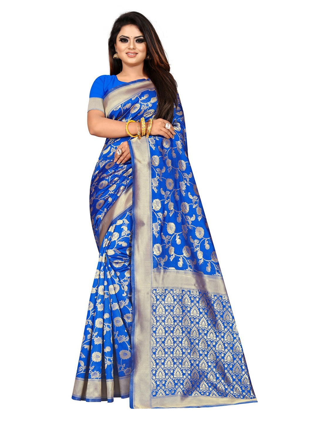 

Vrundavan ethics Ethnic Motifs Zari Art Silk Paithani Saree, Blue