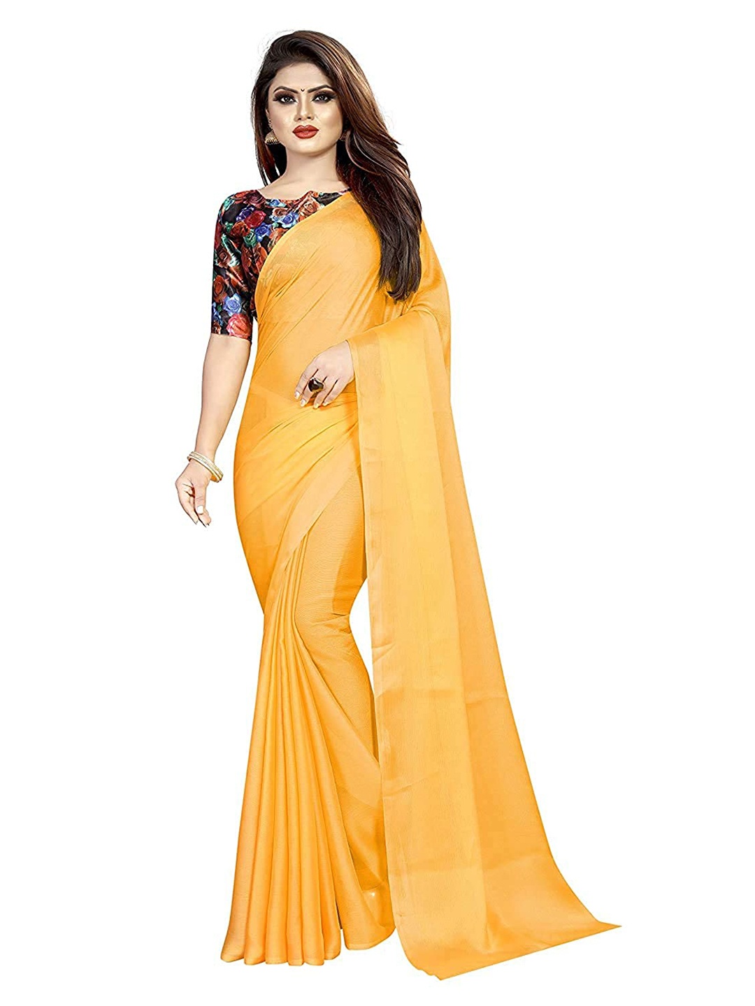 

Vrundavan ethics Pure Chiffon Leheriya Saree, Mustard