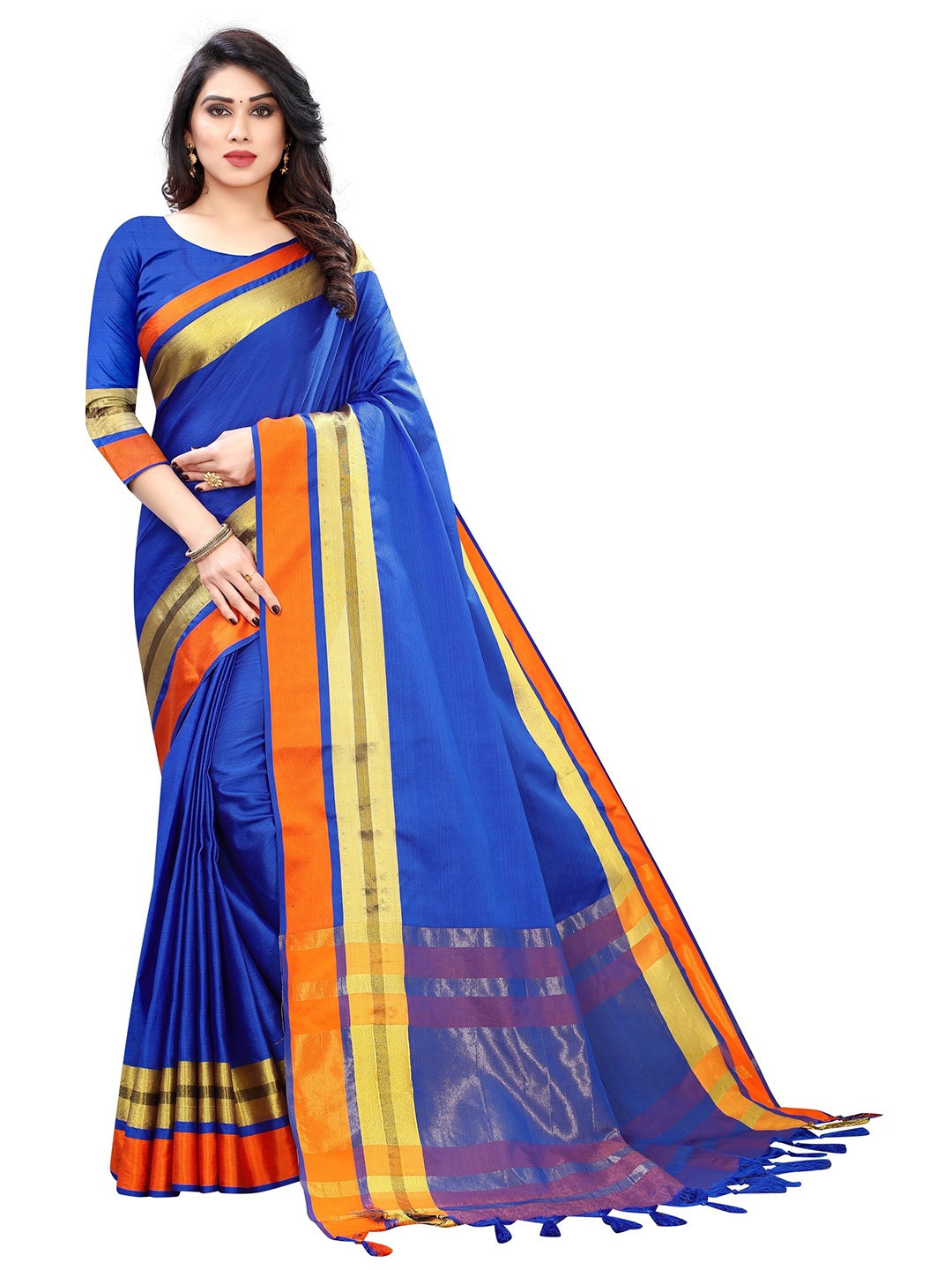 

Vrundavan ethics Zari Detailed Art Silk Paithani Saree, Blue