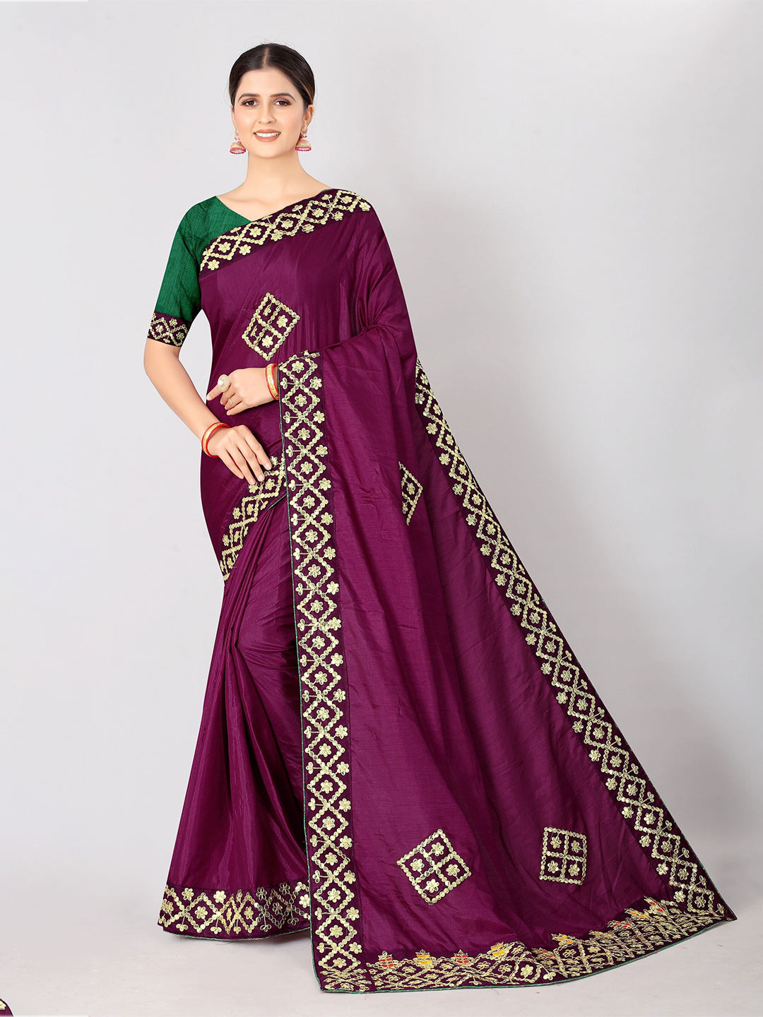 

Vrundavan ethics Embellished Sequinned Leheriya Saree, Purple