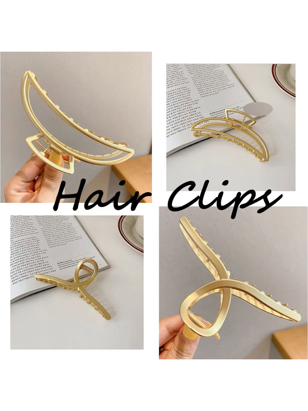 

VAGHBHATT Women Set Of 2 Large Hair Claw Clips, Gold