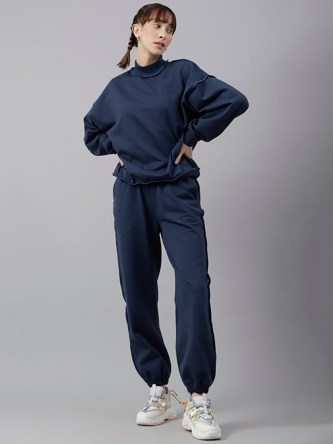 

Fitkin Women Oversized Overlock Design Tracksuit, Blue