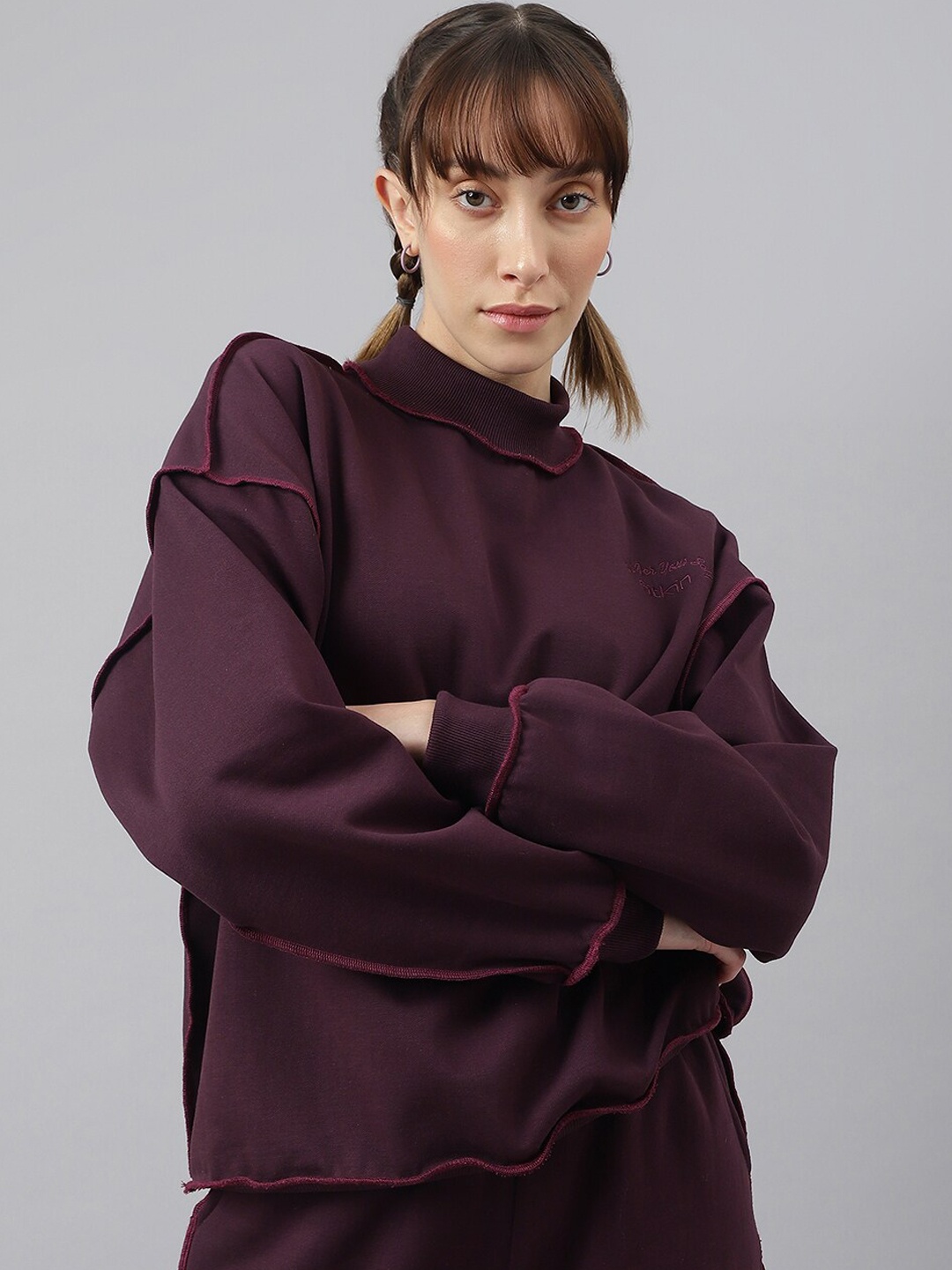 

Fitkin Women Oversized Overlock Design Tracksuit, Purple