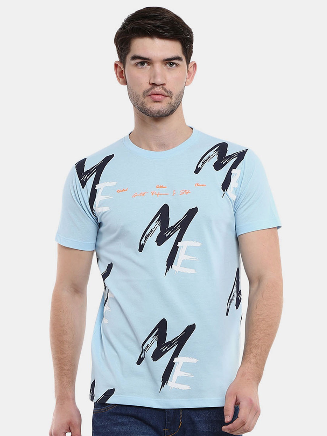 

V-Mart Men Typography Printed Slim Fit T-shirt, Blue