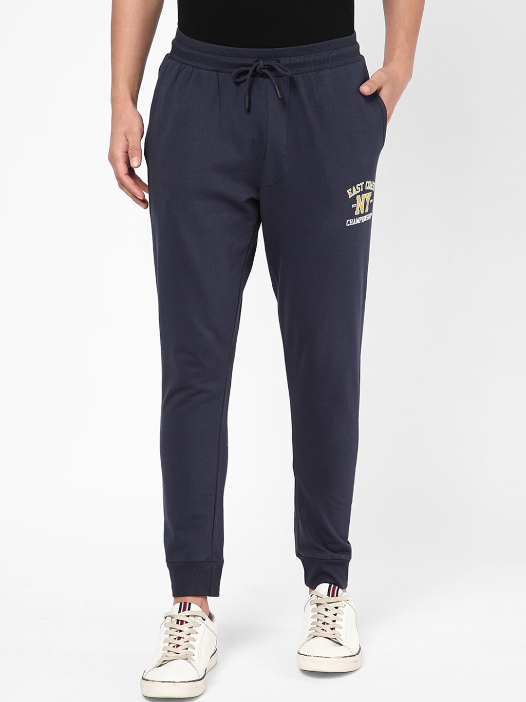 

R&B Men Regular Fit Cotton Trousers, Navy blue