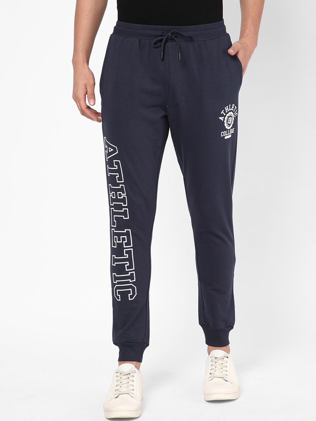 

R&B Men Regular Fit Joggers Cotton Trousers, Navy blue