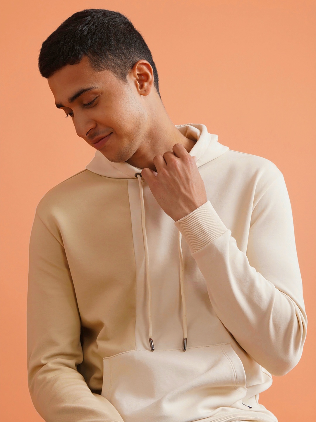

DAMENSCH Men Solid Beige Cotton Regular Fit Colorblock Sweatshirt