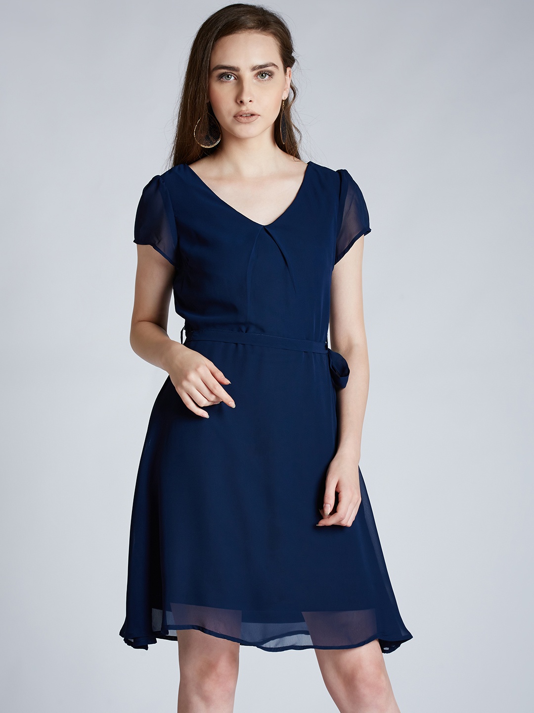 

Harpa Women Navy Blue Solid Fit & Flare Dress