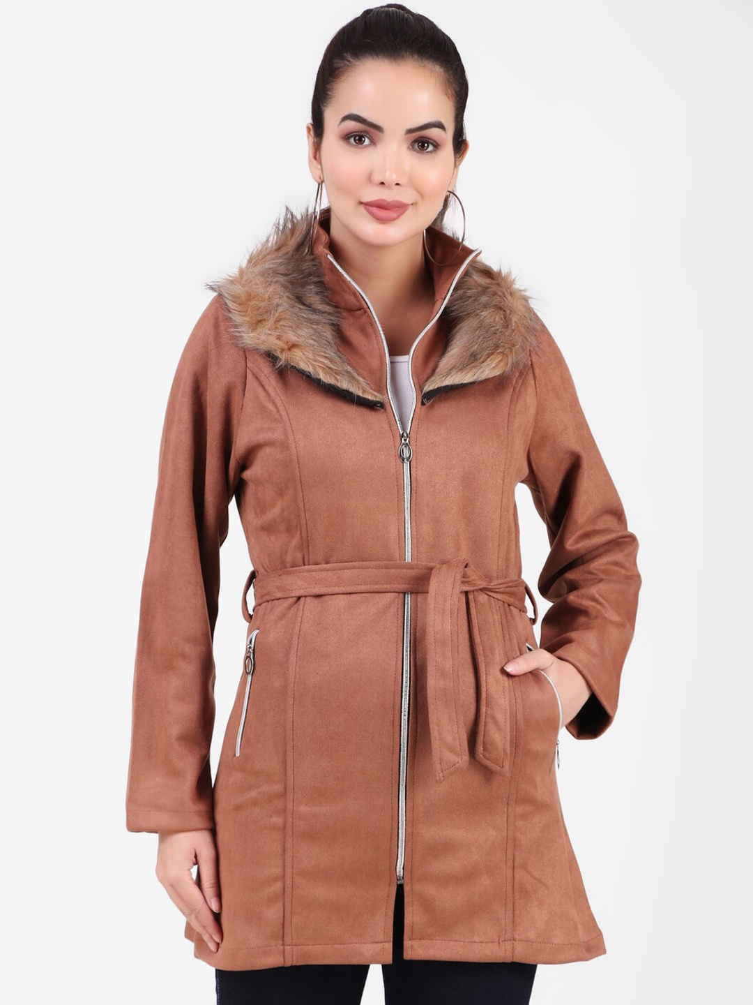 

FNOCKS Women Fleece Longline Parka Jacket, Beige